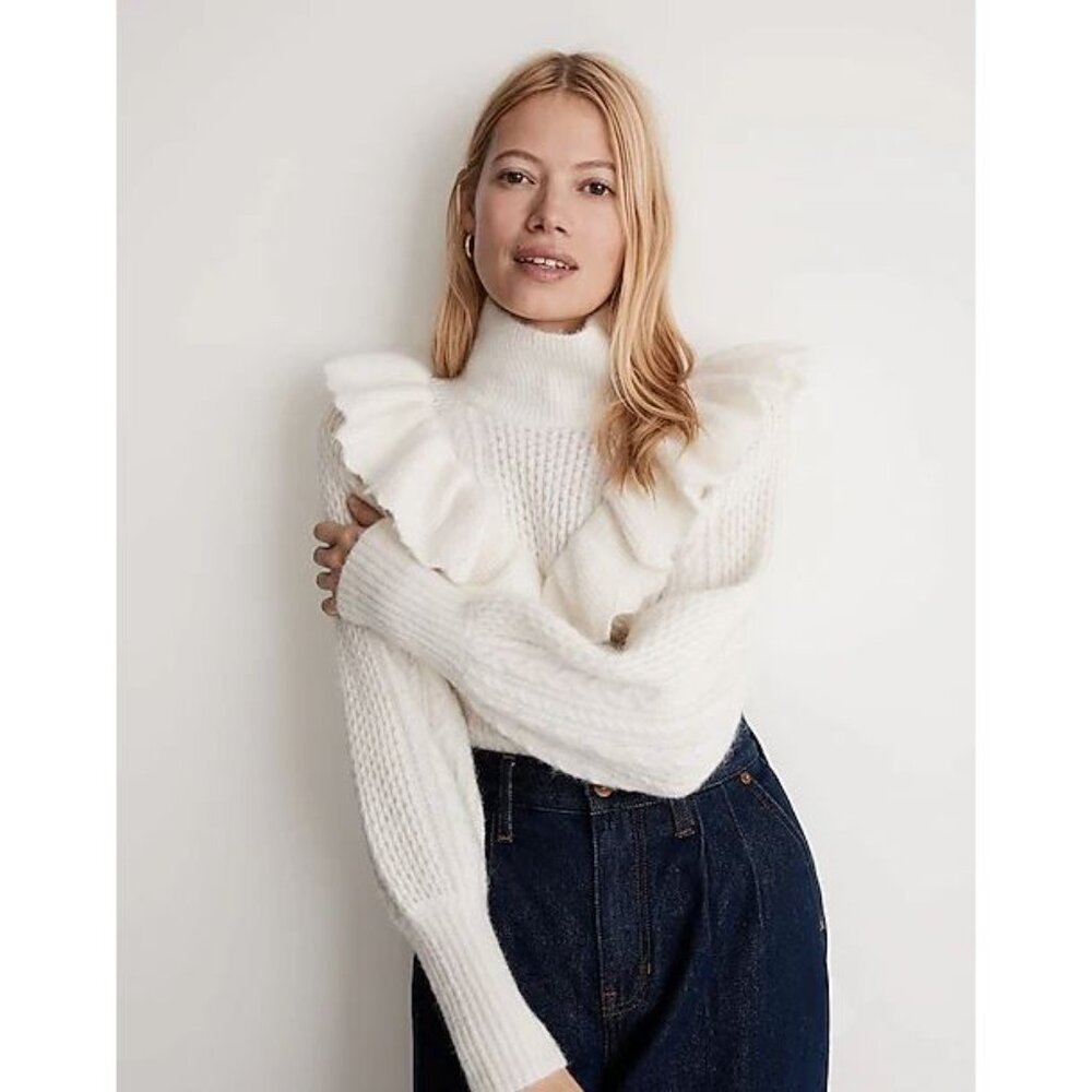 Madewell NWT Cable Winslow Mockneck Sweater Alpaca Blend in Antique Cream Large